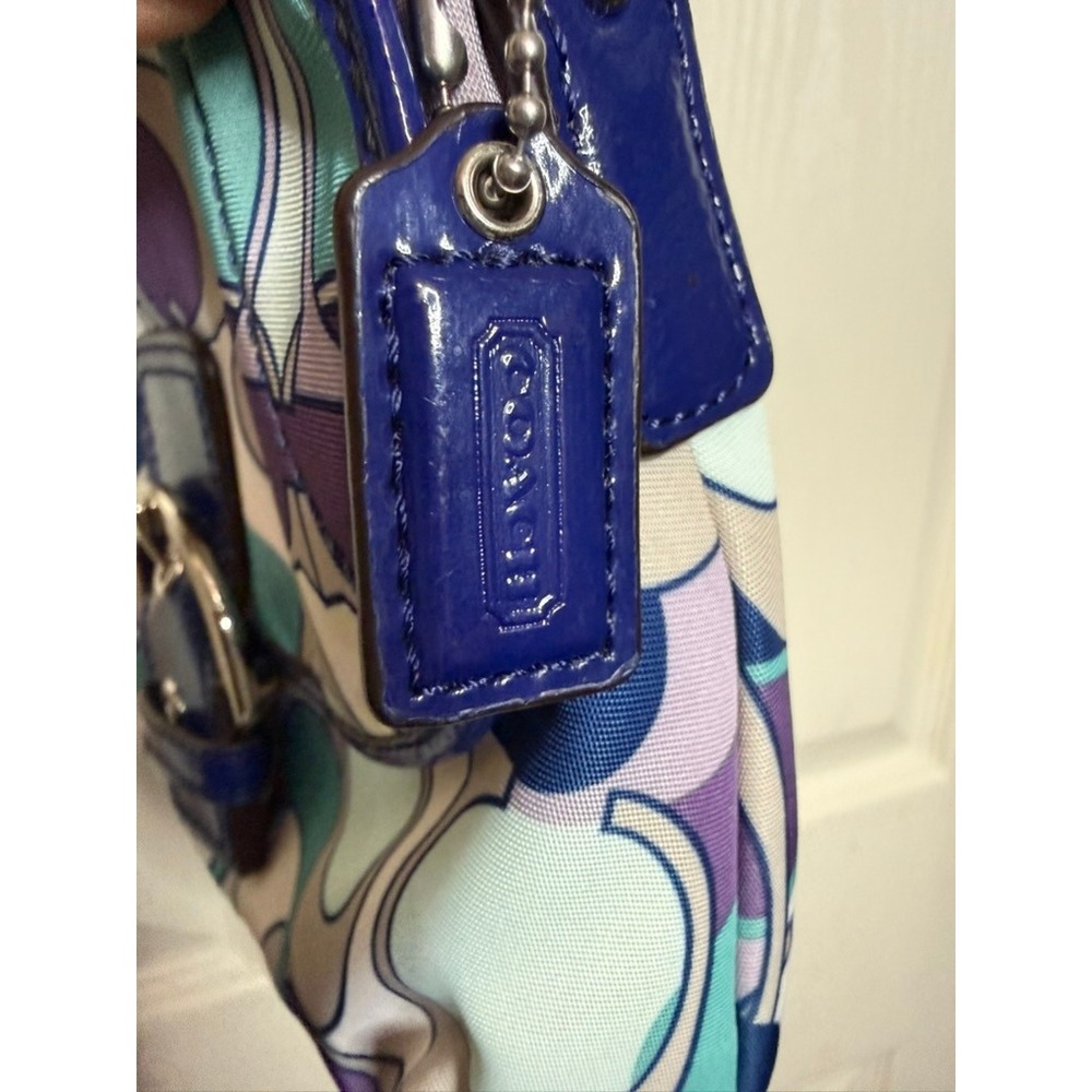 Coach Kyra Scarf Print Flap Crossbody Bag Purple Multicolor Patent Leather Trim - Picture 3 of 16